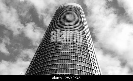 Blick auf den PwCl-Turm am Paseo de la Castellana in Madrid, im Finanzkomplex der 4 Türme. In Spanien Stockfoto