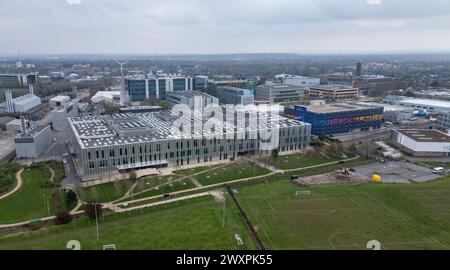 Luftaufnahme der Sky Studios (Sky Osterley) in Isleworth, Großbritannien. Stockfoto