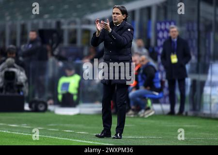 Mailand, Italien. April 2024. Mailand, 1. April 2024. Campionato italiano di Serie A 2023-24. Nella foto: Simone Inzaghi, Cheftrainer (FC Internazionale). Quelle: Marco Canoniero/Alamy Live News Stockfoto