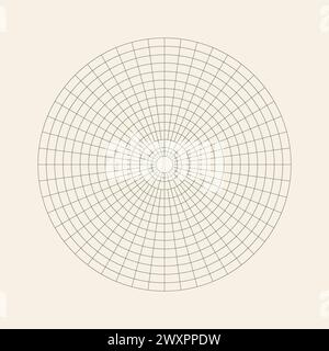 Kreisförmiges Raster mit Polarkoordinaten auf weißem Hintergrund isoliert. 360 Grad Skala. Leeres Polar Graph-Papier. Vektorabbildung. Mathematisches Diagramm Stock Vektor
