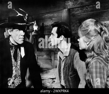 Lee Marvin, Michael Callan, Jane Fonda, am Set des Films „Cat Ballou“, Columbia Pictures, 1965 Stockfoto