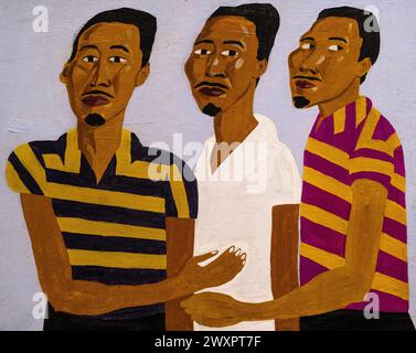 William H Johnson Gemälde namens Triple Self-Portrait aus dem Jahr 1944 zeigt drei Phasen der Trauer nach dem Tod seiner Frau Stockfoto