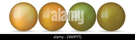 Set mit bunten Kugeln aus Glas. Glänzende realistische Kugel, 3D abstrakte Vektorgrafik auf weißem Hintergrund hervorgehoben. Große Metallblase mit Schatten Stock Vektor