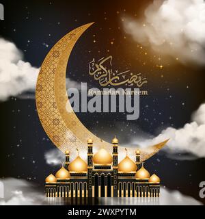 Realistischer ramadan kareem Hintergrund mit Schwarz-Gold-Motiv Stock Vektor