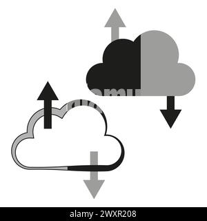 Symbole zum Hochladen und Herunterladen von Cloud-Computing. Datenübertragungskonzept. Vektorabbildung. EPS 10. Stock Vektor