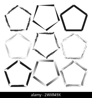 Handgezeichnete Polygonformen Kollektion. Abstrakte geometrische Skizzen. Künstlerische Fünfecke und Sechsecke. Vektorabbildung. EPS 10. Stock Vektor
