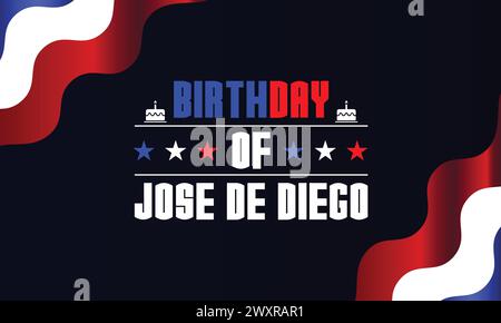 Geburtstag von Jose de Diego Text mit amerikanischer Flagge Stock Vektor