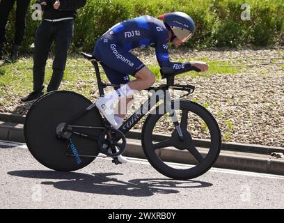 Irun, Spanien. April 2024. David, GAUDU GROUPAMA-FDJ während des Itzulia Baskenland 2024, Radrennen, Phase 1 Irun - Irun, individuelles Zeitfahren am 1. April 2024 in Irun, Spanien - Foto Laurent Lairys/ABACAPRESS.COM Credit: Abaca Press/Alamy Live News Stockfoto