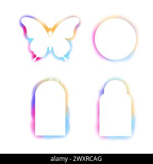 Y2K-Rahmen abstrakter Bogen, Spektrum Schmetterling Glow Aura Unschärfe Formen, Grenzen, Regenbogenspektrum Glanz Farbe isoliert auf weißem Hintergrund. . Vektorabbildung Stock Vektor