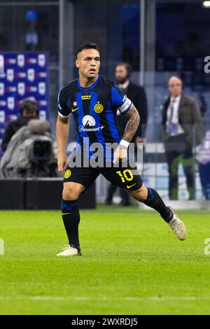 Mailand, Italien. April 2024. Lautaro Martinez in Aktion während des Fußballspiels Serie A zwischen dem FC Internazionale und Empoli FC im Giuseppe Meazza Stadion in Mailand, Italien, am 1. April 2024 Credit: Mairo Cinquetti/Alamy Live News Stockfoto
