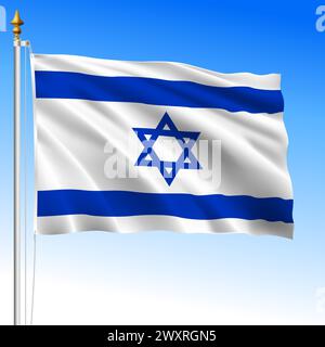 Israel offizielle nationale winkende Flagge, naher Osten Land, Vektor-Illustration Stock Vektor