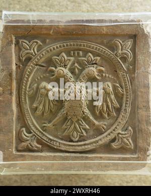 Doppeladler, Keramikfliese, 16. Jahrhundert, Museum Moskau, Moskau, Russland Stockfoto