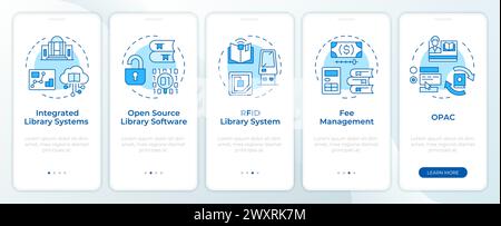 Blauer Onboarding-Bildschirm der digitalen Bibliothek für mobile Apps Stock Vektor