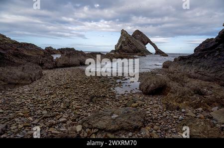 Bow Fiddle Rock bei PortKnockie an der Nordostküste Schottlands Stockfoto