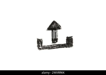 Ein handgezeichnetes Download-Symbol mit schwarzem Bleistift auf weißem Hintergrund Stockfoto