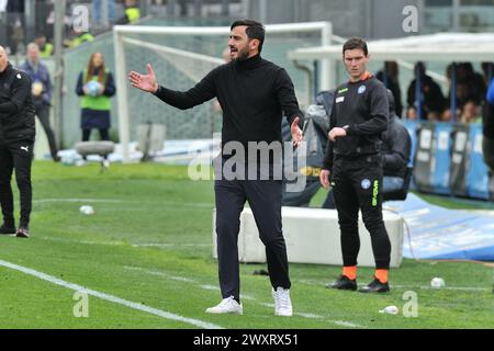 Cheftrainer von Pisa Alberto Aquilani während des Spiels Pisa SC vs Palermo FC, italienischer Fußball Serie B in Pisa, Italien, 1. April 2024 Stockfoto