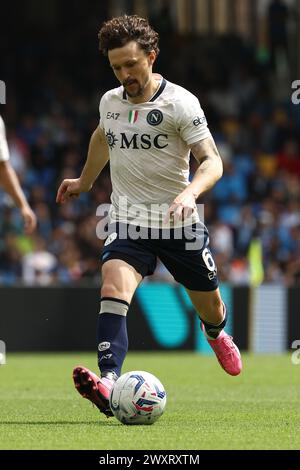 Mario Rui aus Neapel während des Fußballspiels der Serie A zwischen Napoli und Atalanta im Diego Armando Maradona Stadion in Neapel, Nordwesten Italiens - Samstag, 30. März 2024. Sport - Fußball . (Foto: Alessandro Garofalo/Lapresse) Stockfoto