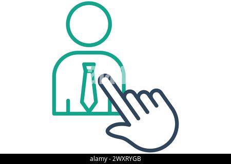 Symbol „Zuweisen“. Berühren Sie Menschen mit der Hand. Symbol für Aktionsplan, Geschäft. Liniensymbolstil. Abbildung des Geschäftselements Stock Vektor