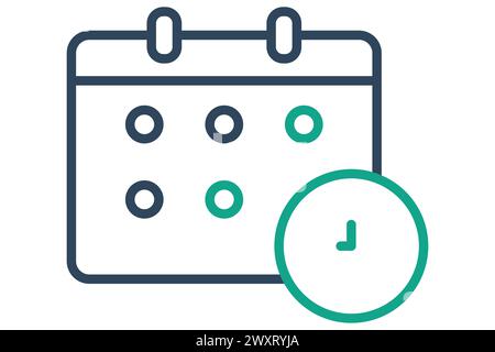 Symbol "Ausführungsplan". Kalender mit Uhr. Symbol für Aktionsplan, Geschäft. Liniensymbolstil. Abbildung des Geschäftselements Stock Vektor