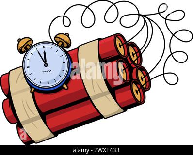 Dynamit-Bombe mit Timer. Dynamit-Stiel. Pop-Art-Stil im Retro-Stil. Comic-Vektor-Illustration Stock Vektor