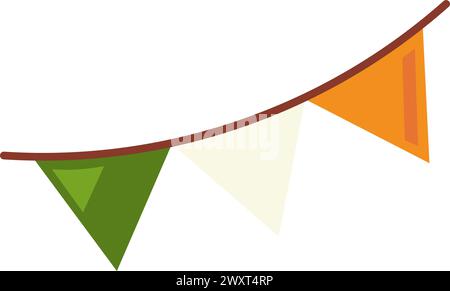 Stretchbandgirlande mit dreieckigen Fahnen in irischen Farben. Anhänger Feiertagsdekoration, Happy Patrick Party Element. Einfacher Zeichentrickfilm Stock Vektor