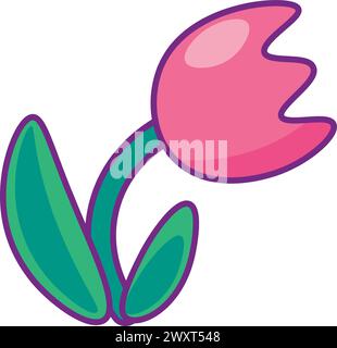 Blühende rote Tulpe. Helle, minimalistische Illustration für das Design des festlichen Osterblatts. Cartoon-Vektorelement in dünner Kontur isoliert auf weißem Rücken Stock Vektor