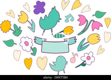 Vector Cartoon Happy Easter Set. Federzeit isolierte Elemente Stock Vektor
