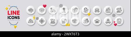 Parkhaus, Zielflagge und Manzeilen-Symbole für Zustellung. Für Web-App drucken. Weiße Tasten 3D-Symbole. Vektor Stock Vektor