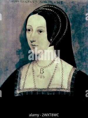 Porträt von Anne Boleyn, zweiter Ehefrau von König Heinrich VIII. Von England, Gemälde der Holbein-Schule, England 16. Jahrhundert Stockfoto