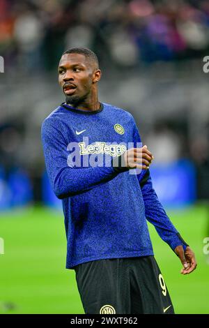 Mailand, Italien. April 2024. Marcus Thuram von Inter sah vor dem Spiel Der Serie A zwischen Inter und Empoli bei Giuseppe Meazza in Mailand. (Foto: Gonzales Photo/Alamy Live News Stockfoto