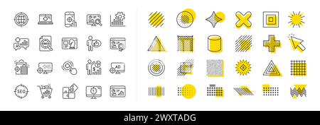 SEO-Zeilensymbole. Set aus Umsatzsteigerung, Geschäftsstrategie und Website-Optimierung. Designelemente. Vektor Stock Vektor