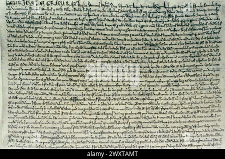 Detail der Magna Charta, versiegelt von König John, England 1215 Stockfoto