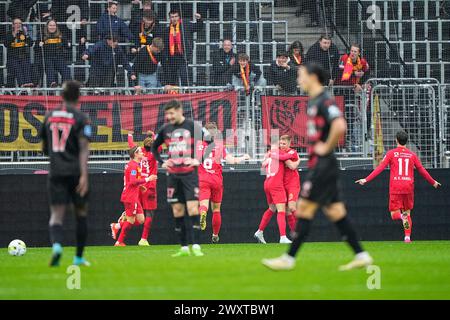 FC Midtjylland trifft am Montag, 1. April 2024 in Herning auf den FC Nordsjaelland in der Super League. FC Midtjylland moeder FC Nordsjaelland i Superligaen i Herning Mandag den 1. april 2024. Stockfoto