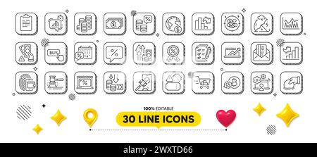 Deflation, Übersicht Checkliste und Clipboard Line Icons Pack. Für Web-App. 3D-Designelemente. Vektor Stock Vektor