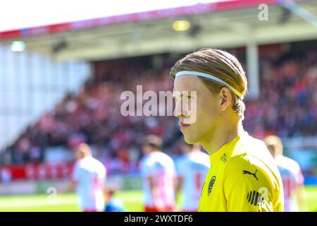 Fredrikstad, Norwegen, 1. April 2024. Bodø/Glimts Jens Petter Hauge vor dem Eliteserien-Spiel zwischen Fredrikstad und Bodø/Glimt im Fredrikstad-Stadion. Quelle: Frode Arnesen/Alamy Live News Stockfoto