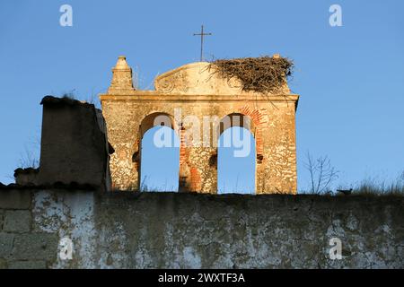 Steinnest auf Überresten einer antiken Kirche in der Altstadt von Merida Stockfoto