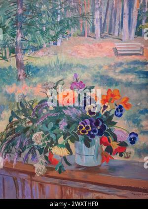 Boris Kustodiev, die Blumen, 1924, Kaluga Fine Arts Museum, Kaluga, Russland Stockfoto