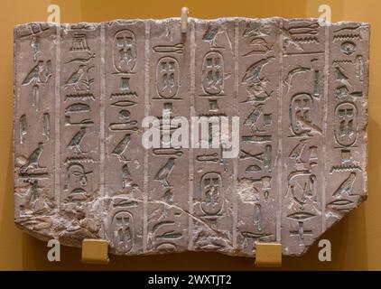 Hieroglyphische Pyramidentext von König Pepy I., Ägypten, altes Königreich, 2335 v. Chr., Puschkin Staatliches Museum der Schönen Künste, Moskau, Russland Stockfoto