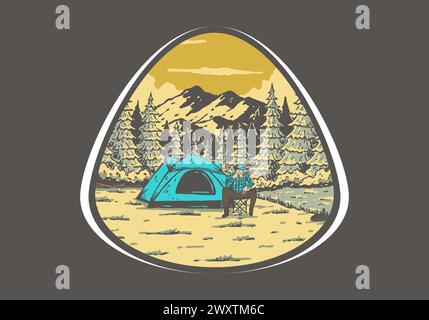 Camping in der Natur mit Partner. Vintage-Illustrationen für den Außenbereich Stock Vektor