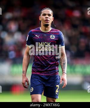 Jadel Katongo von Peterborough United während des Spiels der Sky Bet League One im Gaughan Group Stadium in London. Bilddatum: Montag, 1. April 2024. Stockfoto