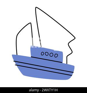 Handgezeichnetes Schiff oder Boot im Doodle-Stil, Vektorsymbol isoliert. Vektor-Illustration kann für Baby-Jungen-Dusche im nautischen Stil, Poster oder Karten verwendet werden. Stock Vektor