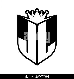 Auffälliges Monogramm JL Letter mit Schildform und scharfer Krone im Schild in schwarz-weißer Farbvorlage Stockfoto
