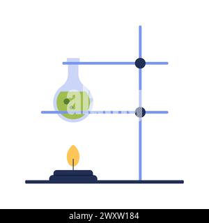 Laborglasflaschenhalter und Spiritusbrenner, Laborausrüstung für chemische Experimente Vektor-Illustration Stock Vektor