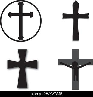 Symbol des christlichen Kreuzes, Vektor-Icon-Logo-Illustrationsdesign Stock Vektor