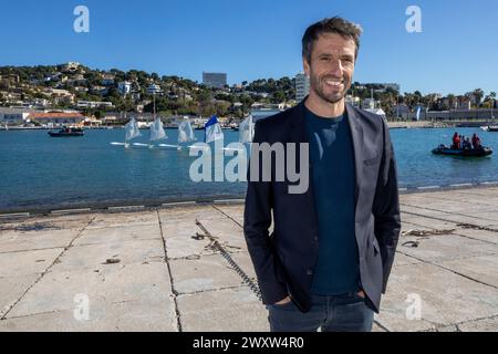 Marseille, Frankreich. April 2024. © PHOTOPQR/LA PROVENCE/SPEICH Frederic ; Marseille ; 02/04/2024 ; Einweihung officielle de la Marina olympique du Roucas Blanc pour les Jeux olympiques de Paris 2024 EN prv © sence de Tony ESTANGUET prv © sident du comite d‚Äôorganisation (Foto) Marseille, Frankreich, 2. april 2024 2024 Olympische Spiele. Einweihung des Olympischen Yachthafens in Anwesenheit von Sportminister und Tony ESTANGUET Credit: MAXPPP/Alamy Live News Stockfoto