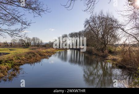 Stroudwater Canal mit Blick auf Whitminster von der Walk Bridge, Gloucestershire, Großbritannien Stockfoto