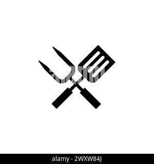 Grillwerkzeuge. Gekreuzte Grillgabel mit flachem Vektorsymbol Spatula. Einfaches, ausgefülltes Symbol auf weißem Hintergrund Stock Vektor