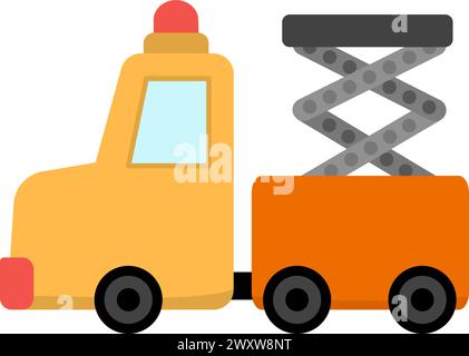 Vektortraktor mit Bagger. Symbol für Baustelle und Baustelle. Clipart für den Transport von Gebäuden. Niedlicher Spezialtransport oder Reparaturservice illus Stock Vektor