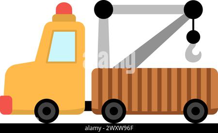 Vektor-Abschleppfahrzeug. Symbol für Baustelle und Baustelle. Clipart für den Transport von Gebäuden. Niedliche Illustration für spezielle Transport- oder Reparaturarbeiten. Y Stock Vektor