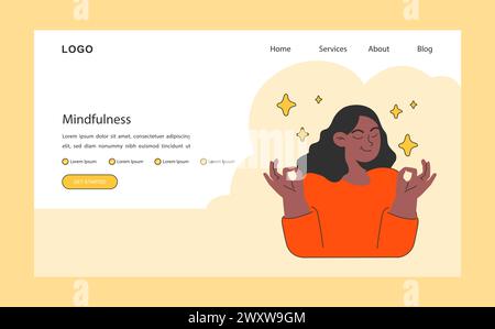 Webbanner oder Landing-Page für Achtsamkeit. Emotionales Bewusstsein und Gleichgewicht. EQ-Entwicklung. Tiefes Verständnis von Emotionen und Einfühlungsvermögen. Selbstregulierung und Meditation. Illustration des flachen Vektors Stock Vektor